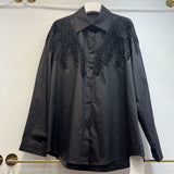 European Goods Heavy Industry Buckle Embroidery Single Buckle Collar Loose Long Shirt Women Big Brand Design Sense Thin