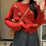 KANING Round-Neck Sweet Bow Knitted Cardigan 2026 Autumn And Winter New Design Sense Niche Sweater Coat Woman