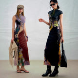 Street Wind Before And After Two Bumpy Color Printed Cheongsam Dress High-End Temperament Female Summer Bagged Hip Dress