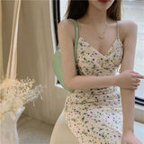 Sexy Babes V-Neck Long Broken Floral Dress Women's Summer Dress A-Dress Tea Break With Long Skirt