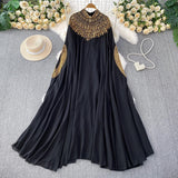 Small Heavy Industry Embroidered Beads Long Sleeve Dress Dress Women Summer Loose Belly Thin Dress