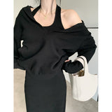 High-End Long-Sleeved Jacket Suit Women 2026 Spring And Autumn New Temperament Lady Hanging Neck Dress Two Sets