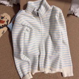 KANING Korean Design With A Sense Of Color Striped Knitted Cardigan 2026 Autumn And Winter New Collar Zipper Sweater Jacket