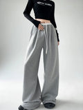 Gray Casual Rope Sweatpants Women Spring And Autumn High Waist Hanging Feeling Loose Thick Trousers Broad Legs In Tide