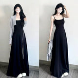 2025 New French Black Sling Dress Women Summer Small Seaside Temperament Slim Dress