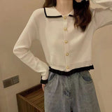 French Color Piecing Knitted Bottom Shirt With Women's Spring And Autumn Small Fragrant Short Sweater Open-Sleeved Top