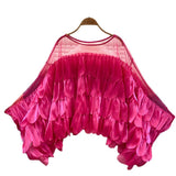 Light Luxury High-End Blouse Women Summer Lotus Edge Mesh Splicing Design Loose Famous Sister Top