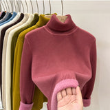 High-Necked Velvet Sweater Women Plus Velvet Thick Long Sleeves With 2025 Autumn And Winter New Bottom Warm Coat Gas
