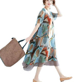 Chiffon Crash Dress Summer New Large Size Women's Fat Mm Loose Belly Middle-Native Mother Casual Dress