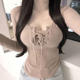 Ins Tide Women Feel Pure Desire Short Strap Bra Long Sleeves Bottom Topie Women Tight T-Shirt