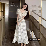 Lotus Leaf Bubble Sleeves Wave Point Dress Women's Summer 2026 New French Temperament Tourism Waist Long Skirt