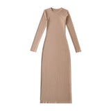 Round Collar Dress Spring New Hot Girl Tight Long Sleeve Cover Long Bottom Dress With The Ass