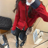 LEKA Korean Design Sense Spliced Jasmine Knitting Cardigan 2026 Autumn And Winter New Thin Coat Sweater Coat Woman