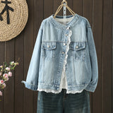 2026 Spring Fashion Women's Temperament Slimy Size Slimming Age Loose Lace Splicing Denim Jacket Female