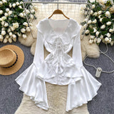 The Dingy-Sleeved Little Shirt Woman Autumn Collar Strap Design High-End Temperament Royal Sister Top Tide