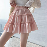 Girl Wind Tight Waist Solid Wood Ear Half-Dress Girl Summer Sweet Anti-Puff Puff A-Type Skirt
