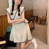 French Striped Small Flying Sleeve Dress Women's Summer Irregular Lotus Leaf-Side Vest Dress Loose Little Little Doll Skirt