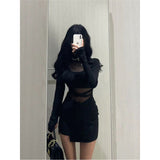 French Chic Design Sense Mesh Long-Sleeved Dress Women Early Spring Hottie Sexy Tight Inside The Ass Skirt