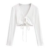 Spice Girls Spring Ultra-Deep V Rope With Long Sleeve T-Shirt Shawl Short Coat Top