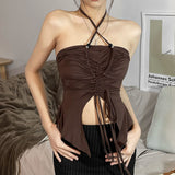 Summer New Niche Hottie Sling Vest Female Bare Shoulder Hanging Neck Umbilly Unique Special To Short Top