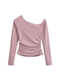 Autumn New Blogger Pure Lusty Slant Shoulder Plus Velvet Long Sleeve Bottom Shirt