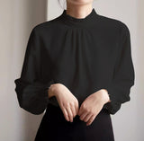 French Elegance Early Spring Commuter Wood Ear Folded Long-Sleeved Shirt Women White Inside Coat