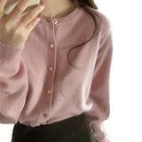 KANING Tender Love Buckle Pink Knitted Cardigan Women 2026 Autumn New Women's Clothing Outside The Small Open Shirt