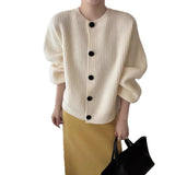 KANING Purple Thin Round Collar Knitted Cardigan 2026 Autumn And Winter New Loose Lazy Wind Solid Color Sweater Jacket
