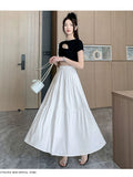 Fashion Folded Lining High Waist Slim Half-Dress Woman Medium Long Slim Slim Cake Dress Girl