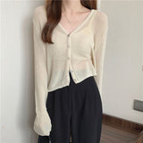Collar Sunscreen Knitted Cardigan Women's Summer Thin Chic Air-Conditioning Shirt Coat High Waist Thin Short Hooded Top