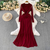 Small-Round Fashionable Ocean Air Knotted Net Collar Dress Women Autumn Waist Thin Swollen Dress Elegant Dress