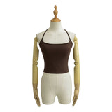 Sweet Sister Flat Mouth Hanging Neck Sling Vest With Chest Pad Removable Short Back Sleeveless Vest