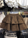 Autumn And Winter Loose Waist Corduroy Short Skirt Girl Lotus Leaf Cake Half-Dress Babes Thin A Word Fluffy Skirt