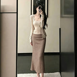 Early Autumn Thin Suit Temperament Gentle Style Button-Button Cardigan + Sling Vest + Wave Half-Dress Three-Piece Set Of Women