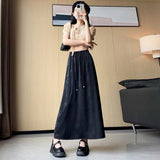Acet-Faced New Chinese Style Pure Chinese Style Pure Color Flower Drawstring Half Body Dress Girl Spring And Autumn Loose Waist Hanging Feeling A Word Long Skirt