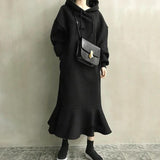 Autumn And Winter Loose Hoodie Dress Over The Knee Fish Tail Long Dress