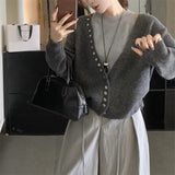 KANING Design Sense Two Sets Of Knitted Cardigan 2026 Autumn And Winter New V-Neck Hit-Colored Cardigan Vest Suit Woman