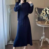 KANING French Lazy Sweater Set Autumn And Winter New Loose Temperament Thin Knitted Skirt Two-Piece