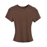 Flat-Up Base T-Shirt Thread Round-Neck Short-Sleeved Bottom Shirt Showing Skinny Short-Sized Hottie