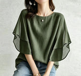 9 Color Day 2026 Summer New Short-Sleeved Bat Shirt Loose Round Neck Casual Chiffon
