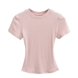 Flat-Up Base T-Shirt Thread Round-Neck Short-Sleeved Bottom Shirt Showing Skinny Short-Sized Hottie