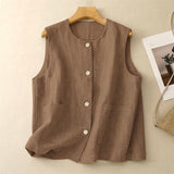 Can Shoulder Vest Temperament Loose Vest Round-Neck Summer Suit Retro Casual Cotton Sleeveless Coat