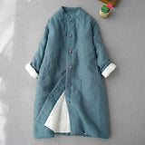 2026 Autumn And Winter Literature And Art Retro Loose Large Size Linen Mezzanine Collar Buckle Long Coat Cotton Coat
