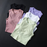 Short Sports Body Vest Women Wear Solid Color Round Tie Chest Pad Yoga Running Tops In Summer Without Sleeves