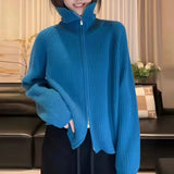 KANING Korean Version Of Double Zipper Knitted Cardigan 2026 Autumn And Winter New Loose Lazy Soft Sweater Woman