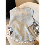 KANING Soft Lace Side Hem Spliced Knitted Vest 2026 Autumn And Winter New Folding Sweater Vest