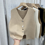 Designing A Small-Sized Button Irregular Vest Knitted Vest Woman's New Autumn 2025 Loose Outside The Shoulder