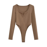 Women's Retro U-Neck Half-Neck Long-Sleeved Blouse Hottie Solid-Colored Sexy Bottom T-Shirt