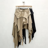 The Essence Of Falling Wasteland Wind Spliced Lotus Edge Mesh Elastic Rivet Design Irregular Skirt