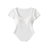 Pure U-Shaped Square Collar T-Shirt Curved Under The Hem Of Short-Sleeved T-Shirt